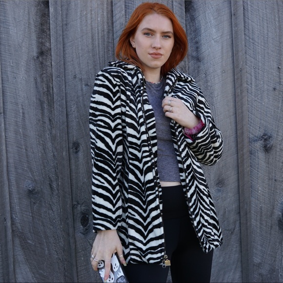 Y2k mudd zebra print fleece style full zip jacket M - Picture 2 of 6
